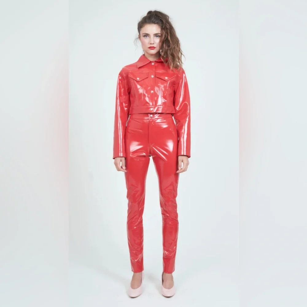 LA Roxx High Waist Red PVC Vinyl Pants | XS/S | Statement Festival & Rave Pants